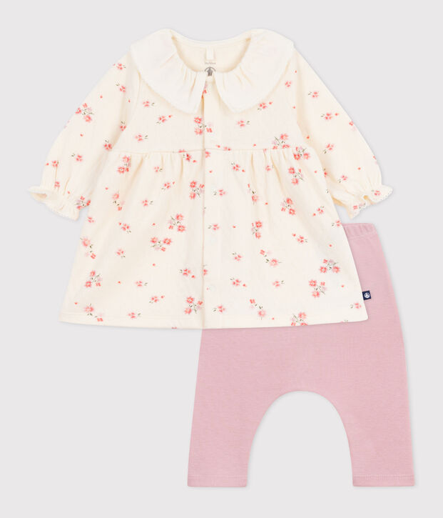 Robe b&eacute;b&eacute; &agrave; col imprim&eacute; fleurs et legging en coton &eacute;cru/multicouleur