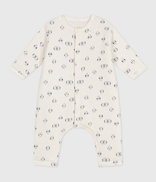 Combinaison ouatin&eacute;e b&eacute;b&eacute; en coton, imprim&eacute; pingouins bleu/bleu