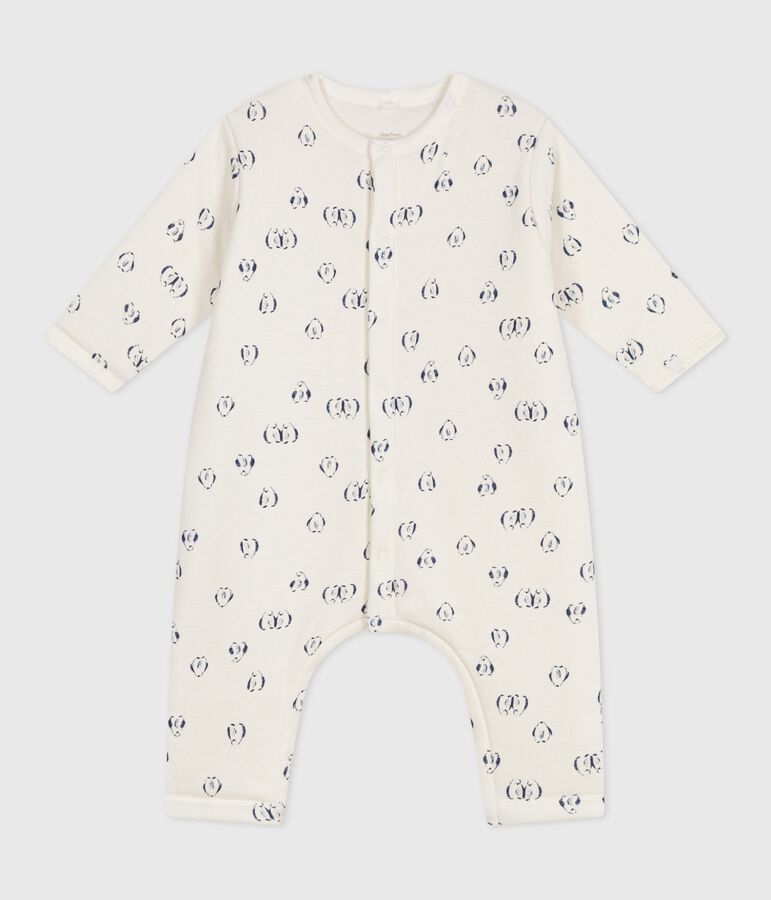 Combinaison ouatin&eacute;e b&eacute;b&eacute; en coton, imprim&eacute; pingouins bleu MILK/ SOIR