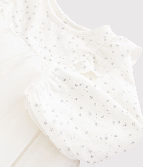 Robe manches longues bébé fille blanc MARSHMALLOW/gris ARGENT