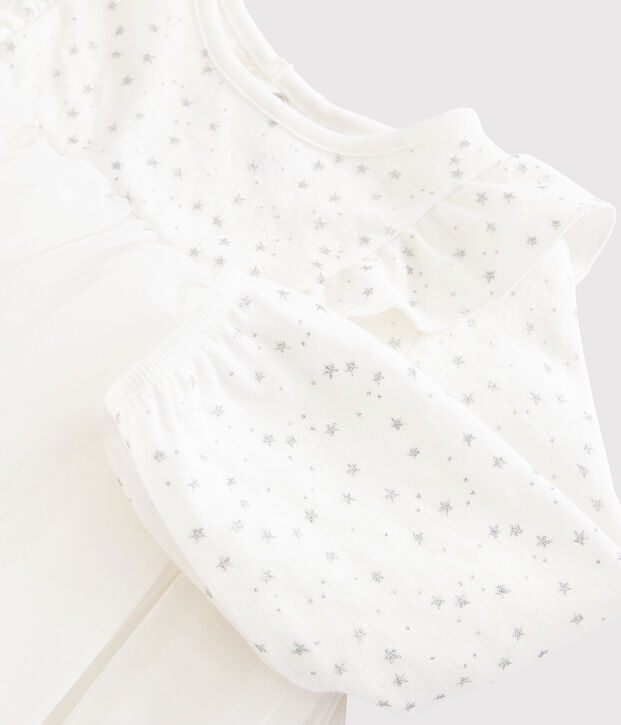 Robe manches longues b&eacute;b&eacute; fille blanc/gris