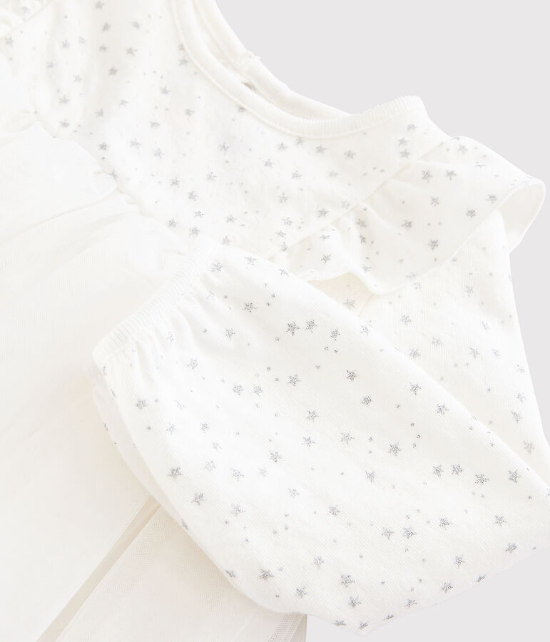 Robe manches longues b&eacute;b&eacute; fille blanc/gris