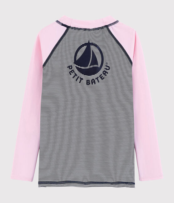 Tee-shirt anti-uv recyclé enfant fille - garçon rose MINOIS/blanc MULTICO