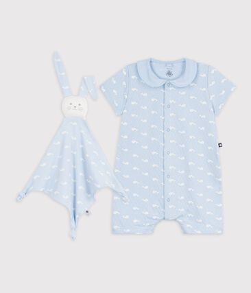 Ensemble cadeau bébé combinaison et doudou imprimés baleines