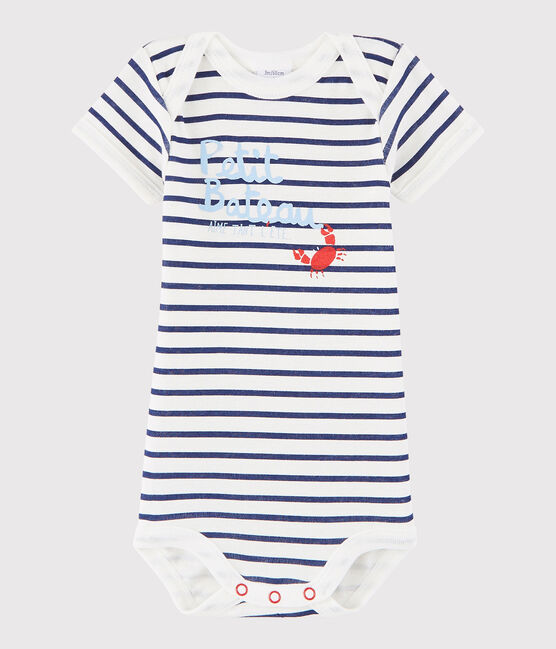 Body manches courtes bébé fille-garçon blanc MARSHMALLOW/bleu MEDIEVAL