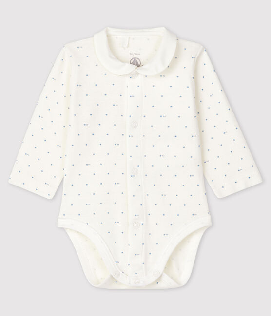 Body à col manches longues bébé blanc MARSHMALLOW/bleu ACIER