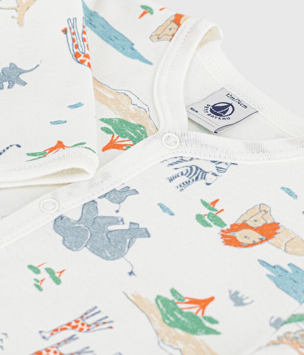 Pyjama b&eacute;b&eacute; en coton sans pieds imprim&eacute; savane blanc/multicouleur