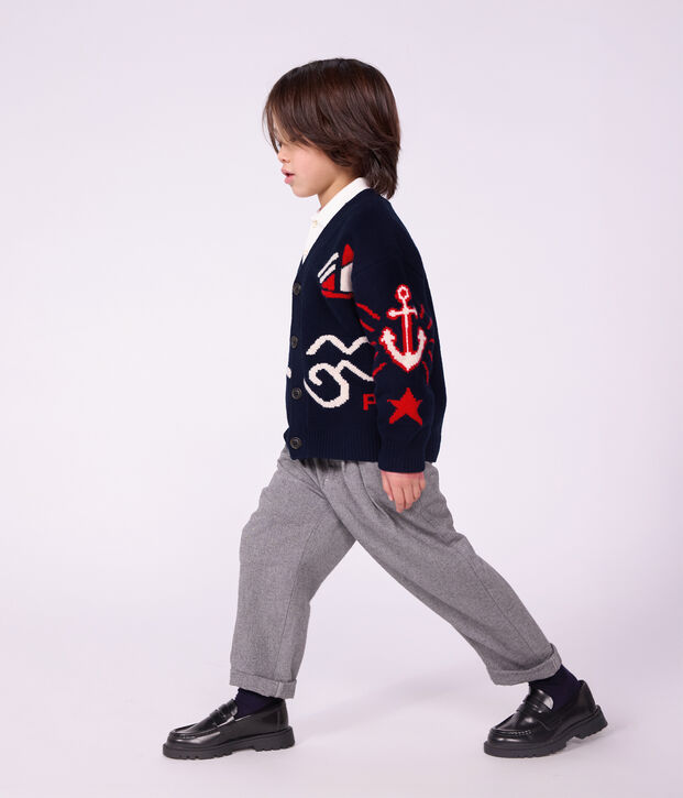 Cardigan enfant en laine et coton &agrave; motifs rouge/multicouleur