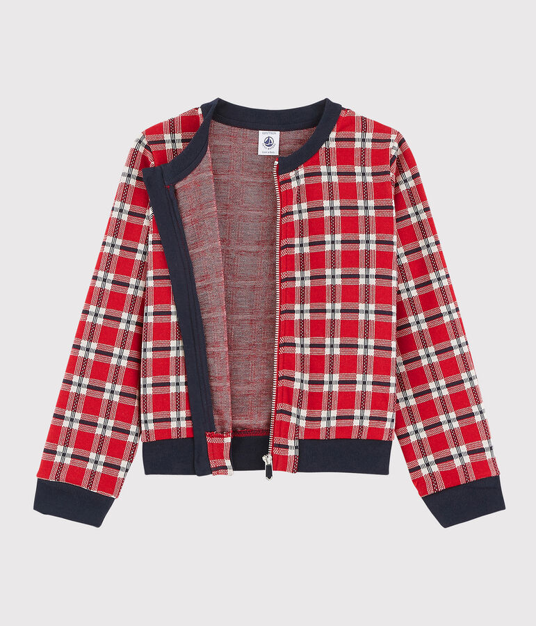 Cardigan &agrave; carreaux enfant fille rouge TERKUIT/blanc MULTICO