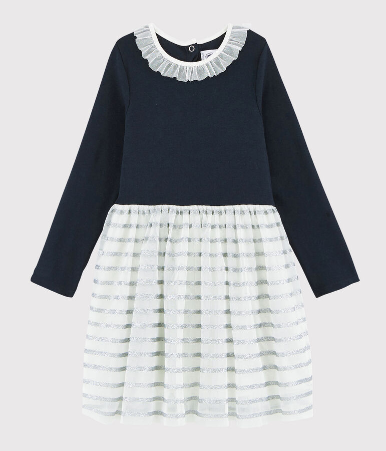 Robe manches longues enfant fille bleu SMOKING/blanc MULTICO