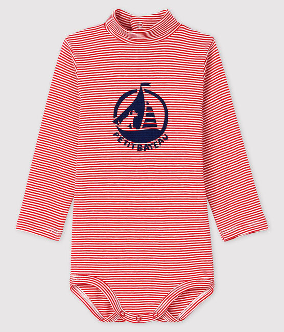 Body manches longues col roulé bébé rouge TERKUIT/blanc MARSHMALLOW