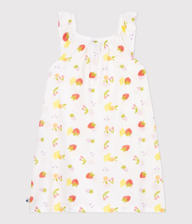 Chemise de nuit enfant en coton imprim&eacute; fruits blanc/multicouleur
