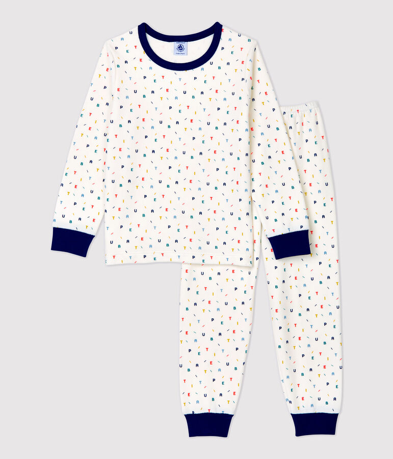 Pyjama imprim&eacute; lettres multicolores en velours blanc/multicouleur