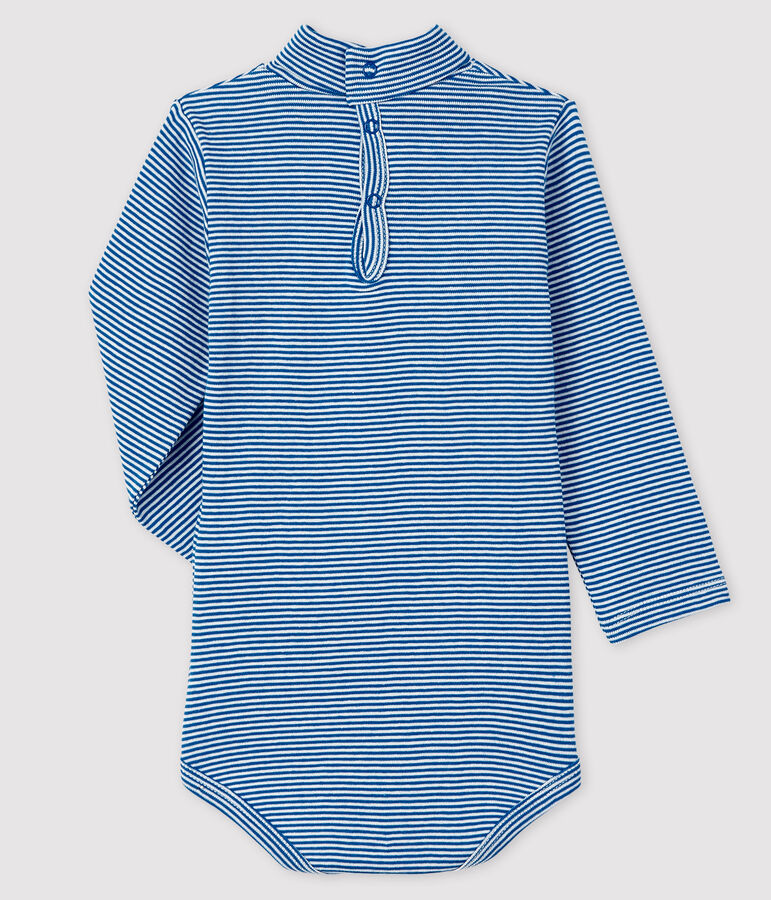 Body manches longues col roul&eacute; b&eacute;b&eacute; bleu/blanc