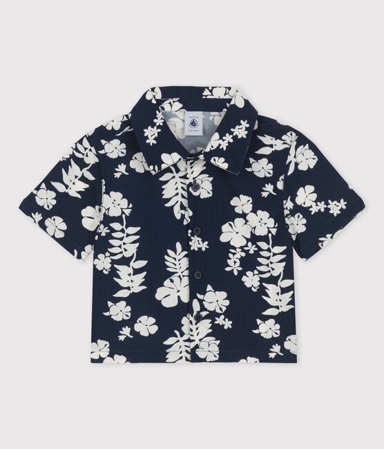 Chemise manches courtes imprimée Hawaï en popeline bébé bleu MEDIEVAL/blanc MARSHMALLOW