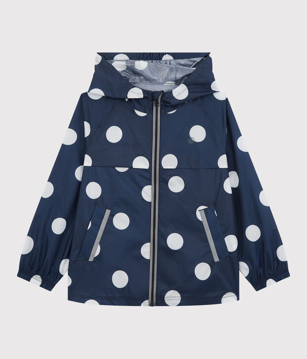Coupe-vent mi-long polyester recycl&eacute; enfant fille bleu/blanc