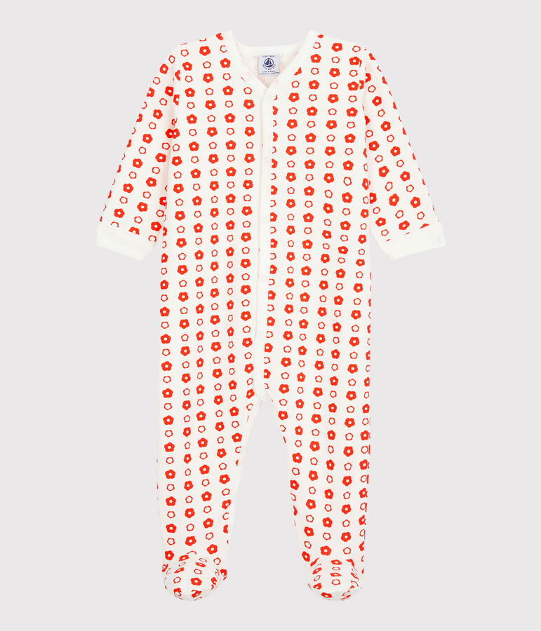 Dors-bien b&eacute;b&eacute; fleurs r&eacute;tro molleton en coton biologique blanc MARSHMALLOW/ SPICY