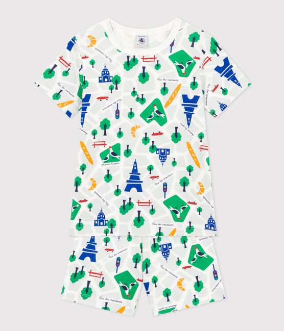 Pyjama short imprimé Paris en coton enfant blanc MARSHMALLOW/bleu MEDIEVAL/ MULTICO