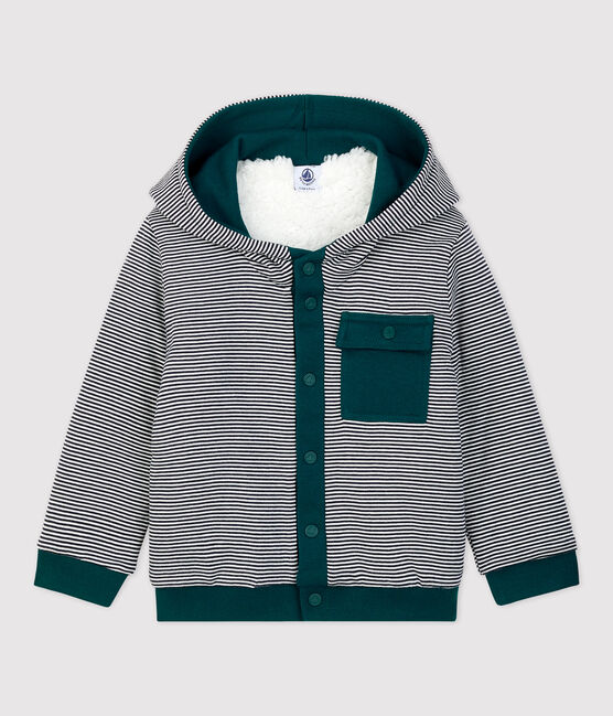Cardigan en sherpa bébé. blanc MARSHMALLOW/vert PINEDE