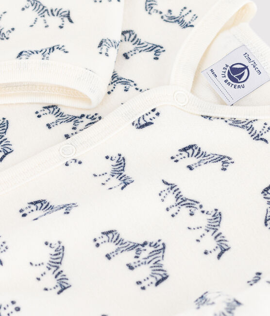 Pyjama bébé en velours imprimé zèbre bleu MILK/ SOIR