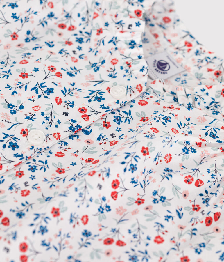 Blouse enfant en coton manches courtes fleurie blanc MARSHMALLOW/blanc MULTICO