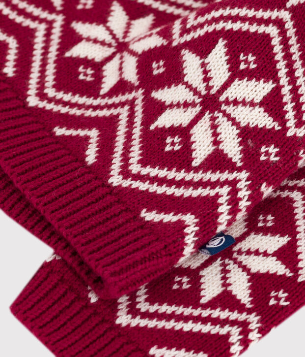 Pull b&eacute;b&eacute; en laine et coton &agrave; motifs rouge/&eacute;cru