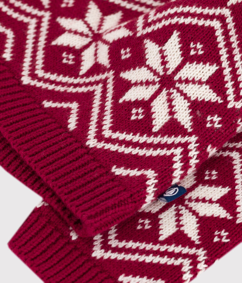 Pull b&eacute;b&eacute; en laine et coton &agrave; motifs rouge/&eacute;cru