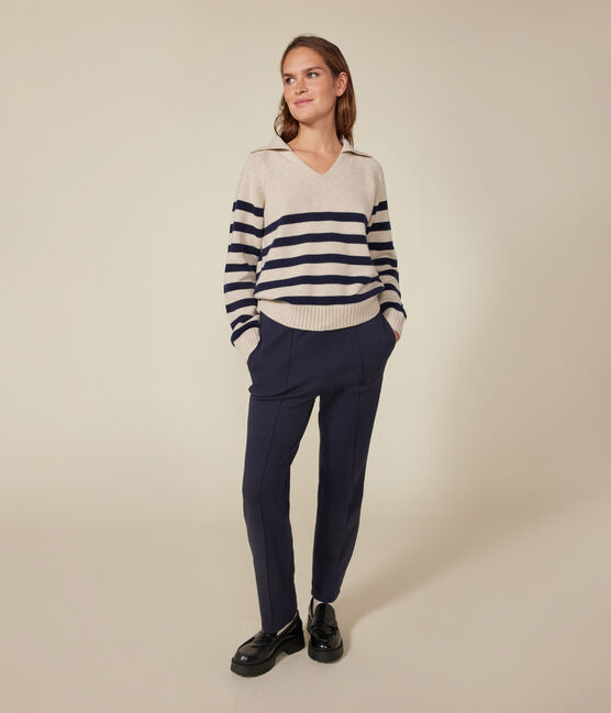 Pull en laine et coton femme blanc AVALANCHE/bleu SMOKING