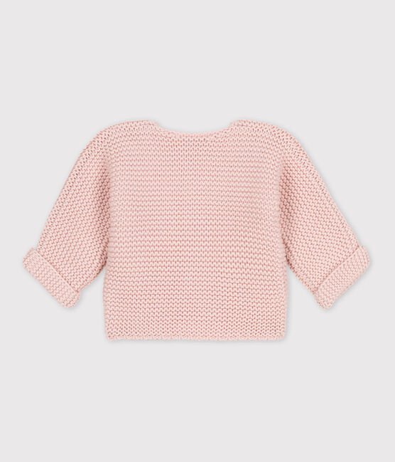 Cardigan bébé tricot point mousse en coton rose SALINE