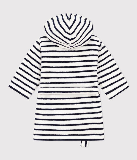 Peignoir rayé en éponge enfant blanc LAIT/bleu MEDIEVAL