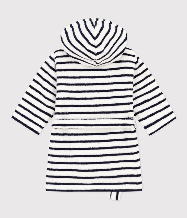 Peignoir ray&eacute; en &eacute;ponge enfant blanc/bleu