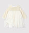 Robe manches longues bi-matière bébé fille beige COQUILLE/jaune LUREX DORE