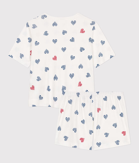 Pyjama short femme en coton imprimé coeurs blanc MARSHMALLOW/blanc MULTICO