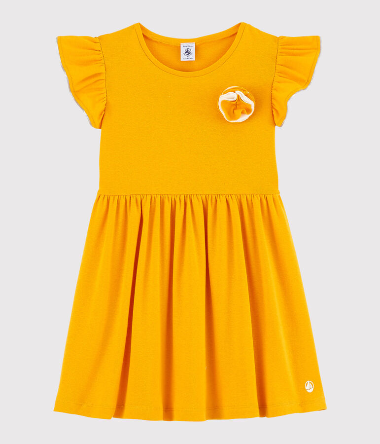 Robe manches courtes en coton et lin enfant fille jaune