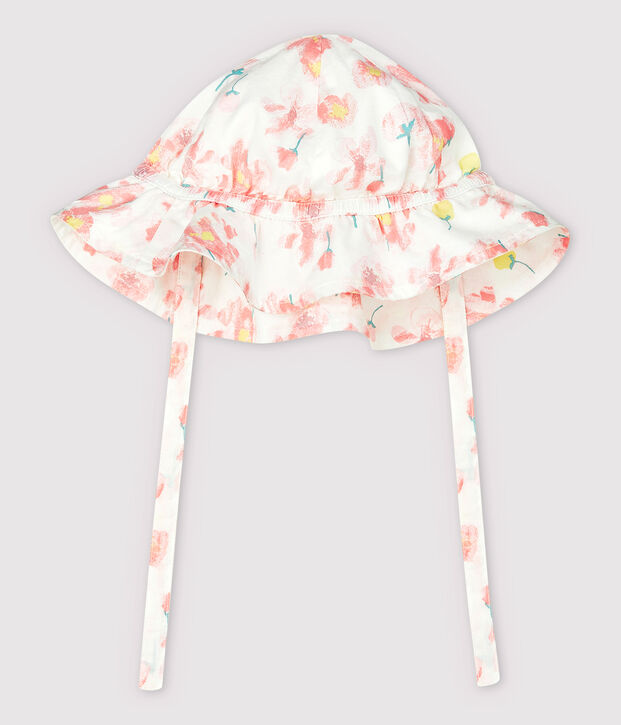 Capeline en popeline imprim&eacute; fleuri b&eacute;b&eacute; fille blanc/multicouleur