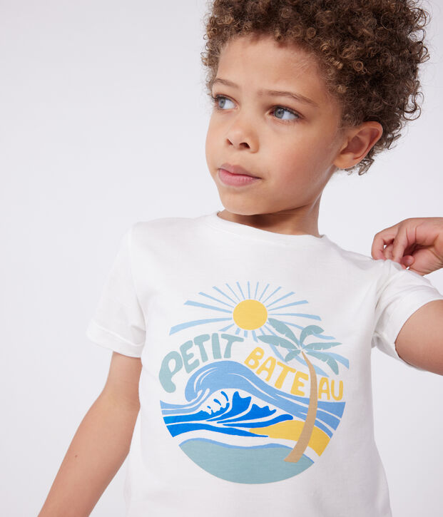 Teeshirt enfant en coton manches courtes imprim&eacute; blanc