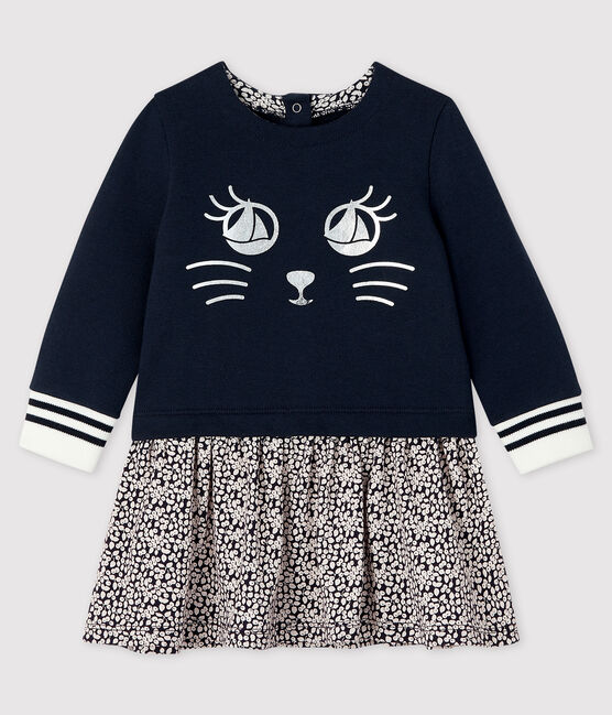 Robe manches longues bébé fille bleu SMOKING/blanc MARSHMALLOW