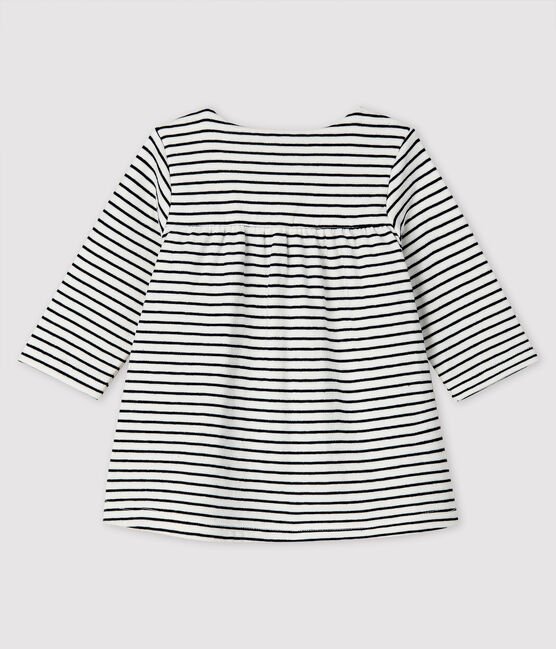 Robe à rayures manches longues bébé fille en tubique blanc MARSHMALLOW/bleu SMOKING