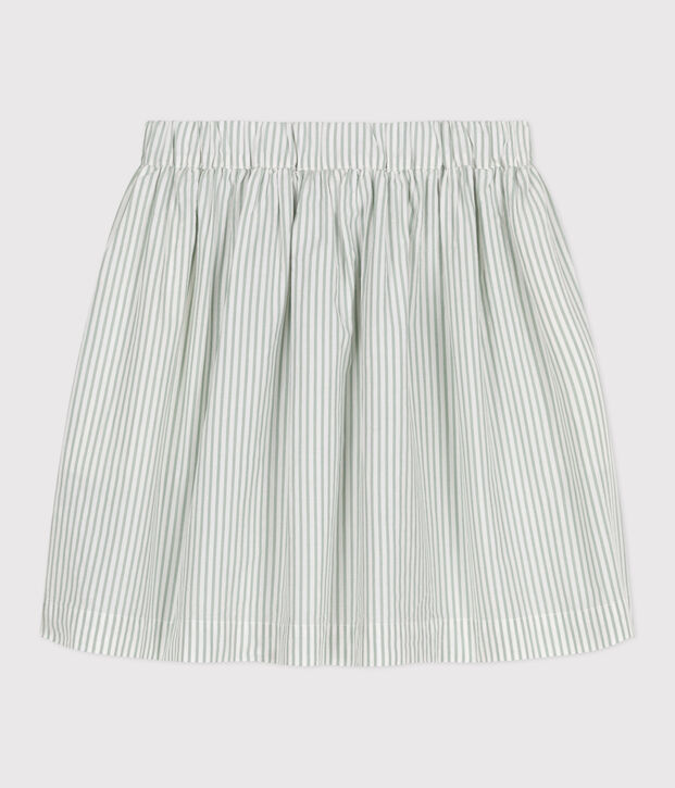 Jupe enfant en coton &agrave; rayures vert/blanc