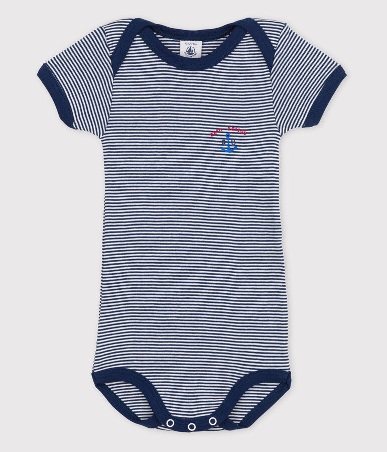 Body manches courtes b&eacute;b&eacute; fille bleu/blanc