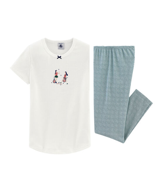Pyjama à manches courtes petite fille en côte blanc MARSHMALLOW/rose ROSAKO