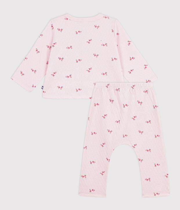 Ensemble long 2 pi&egrave;ces b&eacute;b&eacute; en coton, imprim&eacute; fleurs rose/multicouleur