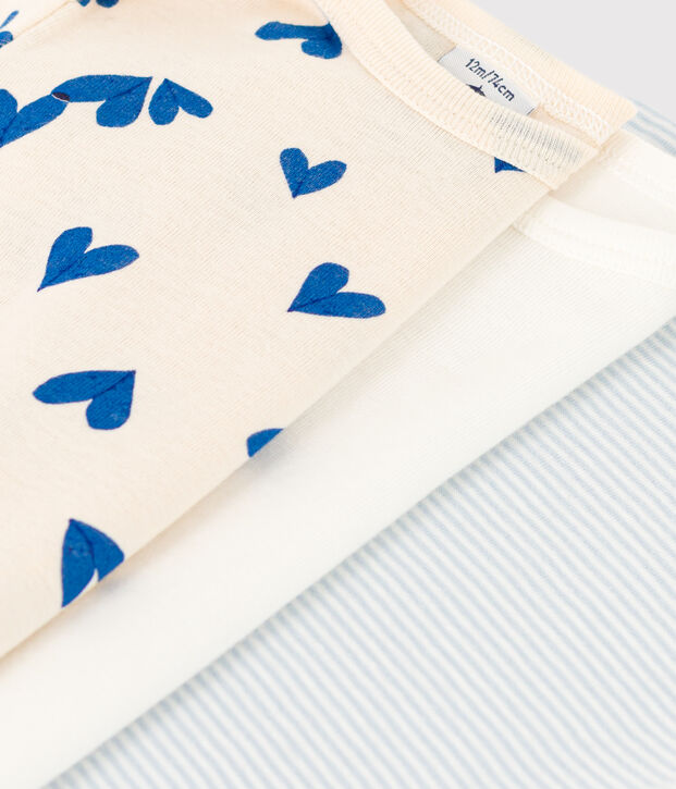 Lot de 3 bodies manches courtes c&oelig;urs bleus b&eacute;b&eacute; en coton multicouleur