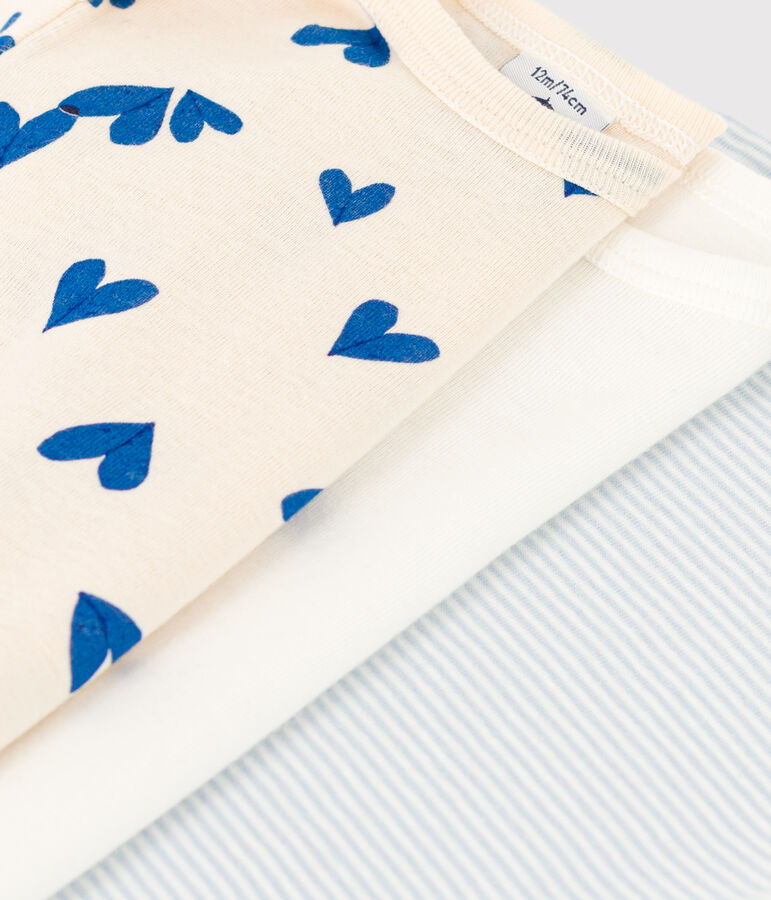Lot de 3 bodies manches courtes c&oelig;urs bleus b&eacute;b&eacute; en coton multicouleur