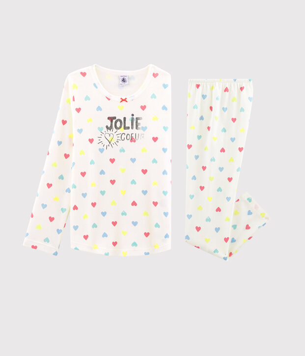 Pyjama petite fille en c&ocirc;te blanc/multicouleur