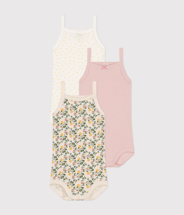 Lot de 3 bodies bretelles fleurs en coton b&eacute;b&eacute; multicouleur