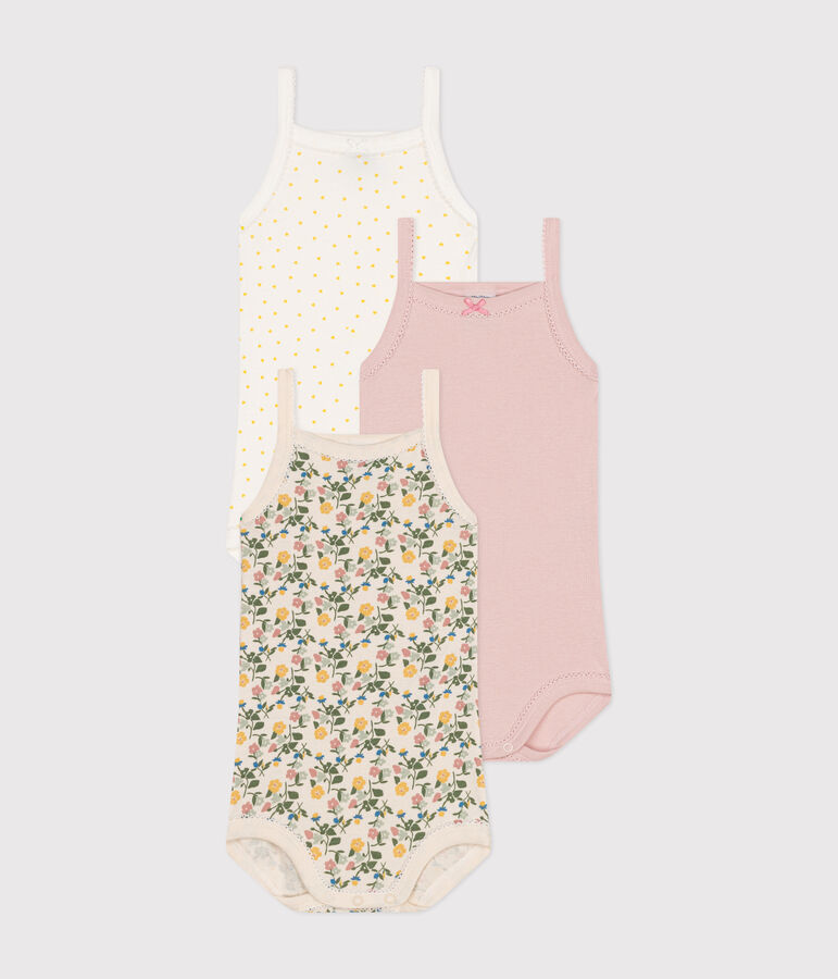 Lot de 3 bodies bretelles fleurs en coton b&eacute;b&eacute; multicouleur