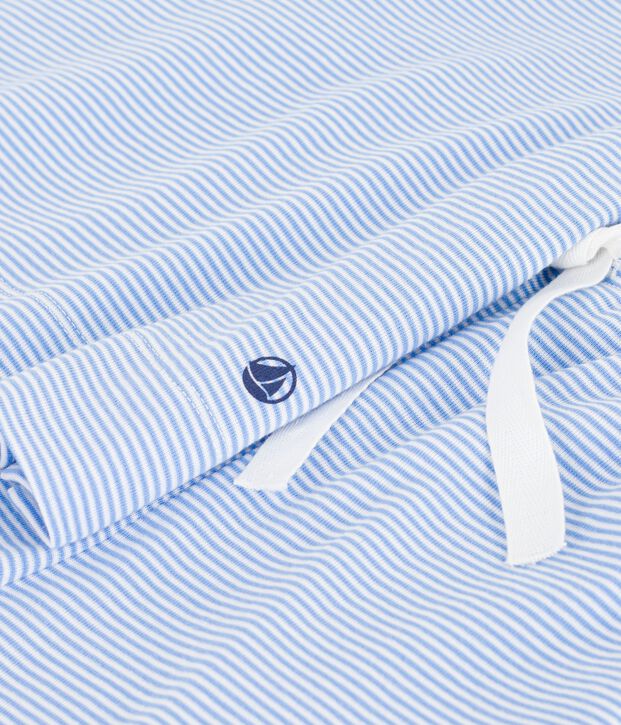 Pyjama short femme en coton &agrave; rayures bleu/blanc