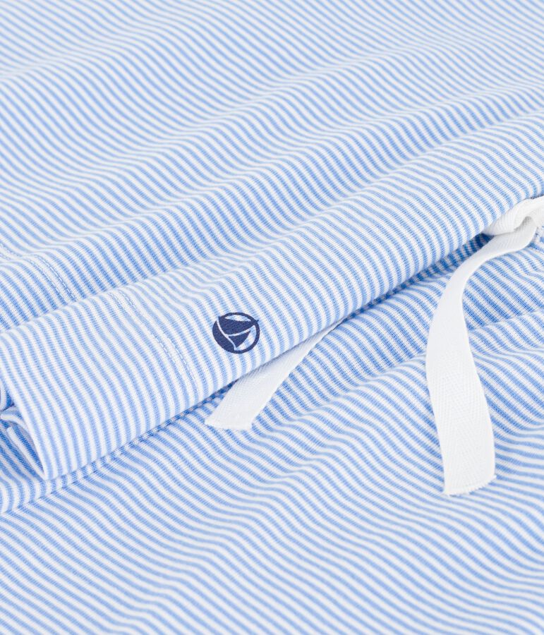 Pyjama short femme en coton &agrave; rayures bleu/blanc
