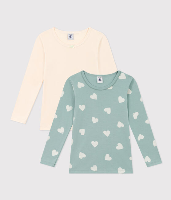 Lot de 2 tee shirts manches longues cœur en coton petite fille variante 1